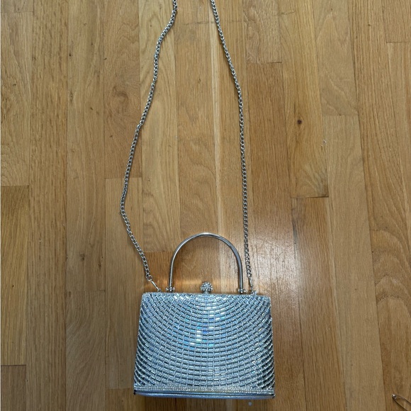 NWT d'morgeaux Silver Rhinestone Clutch Bag AZ7219 Metal Handle Shoulder Purse - Picture 10 of 12